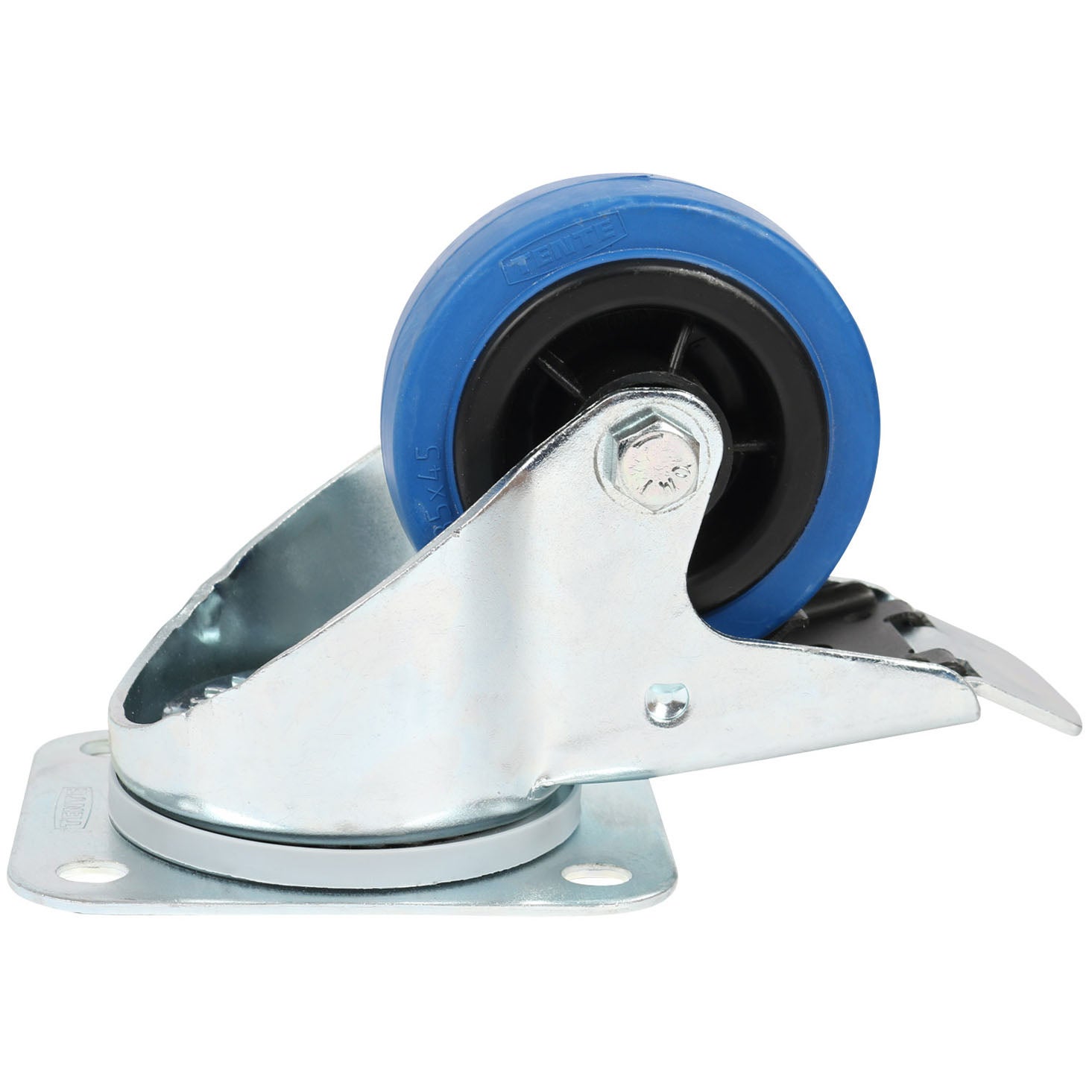TENTE 3477 PIR 080 P62 blauw zwenkwiel met rem 80 mm