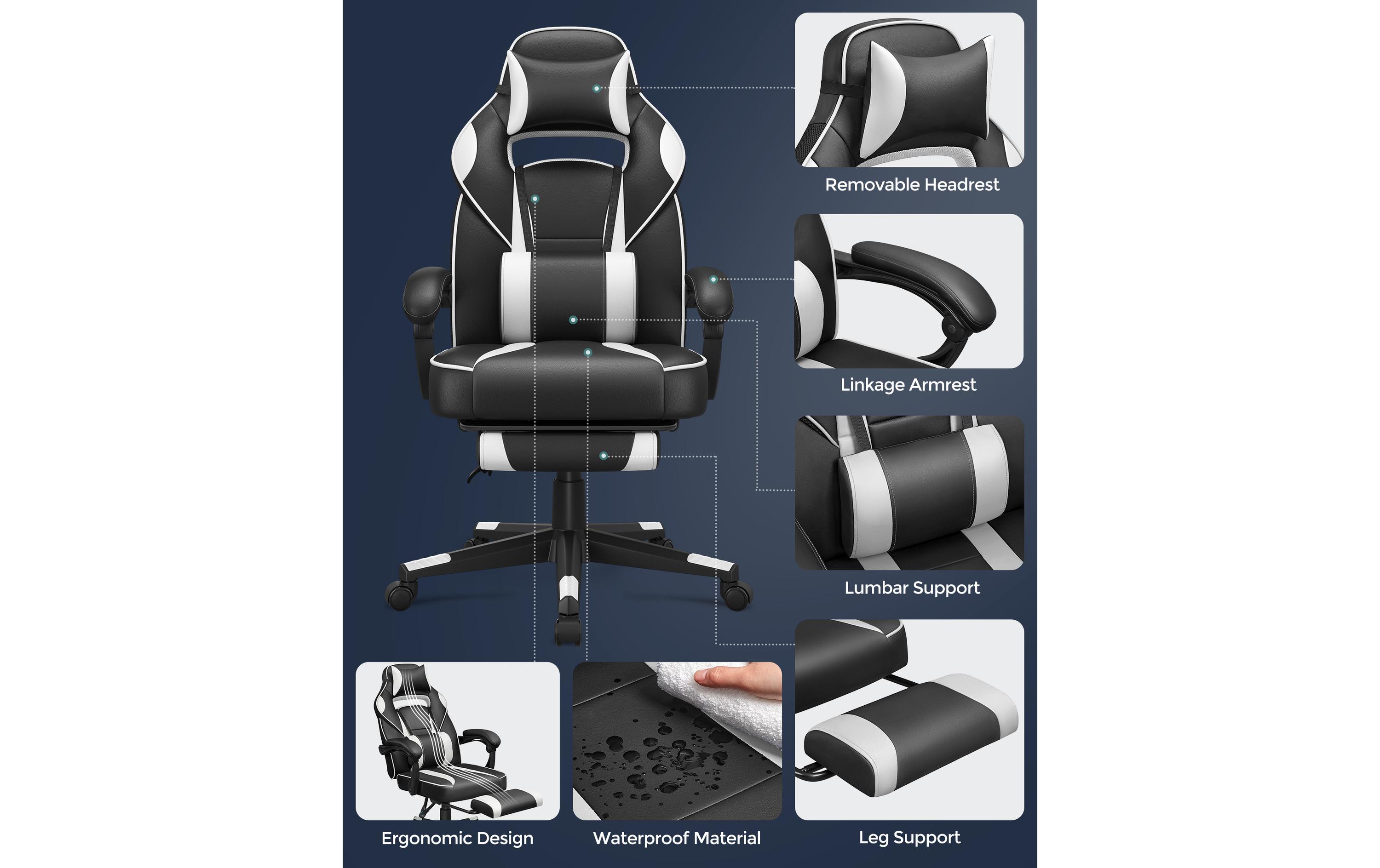 Bürostuhl mit neigbarer Rückenlehne, Schwarz / Weiss<br>Ergonomischer Gamingstuhl