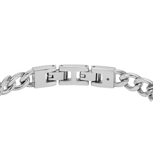 Fossil Textured Plaid Chain Armbånd, Stål/Sort, 20,5 cm