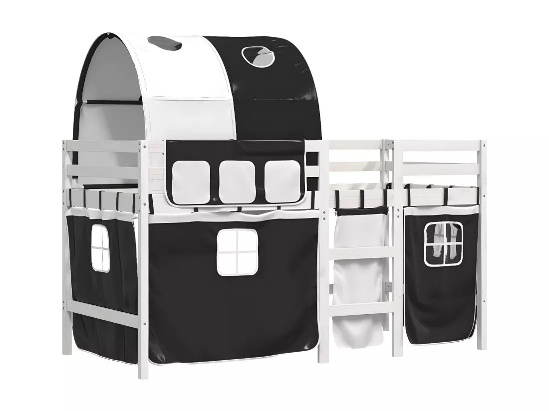 Lit mezzanine enfants et tunnel blanc/noir 90x200 cm pin massif