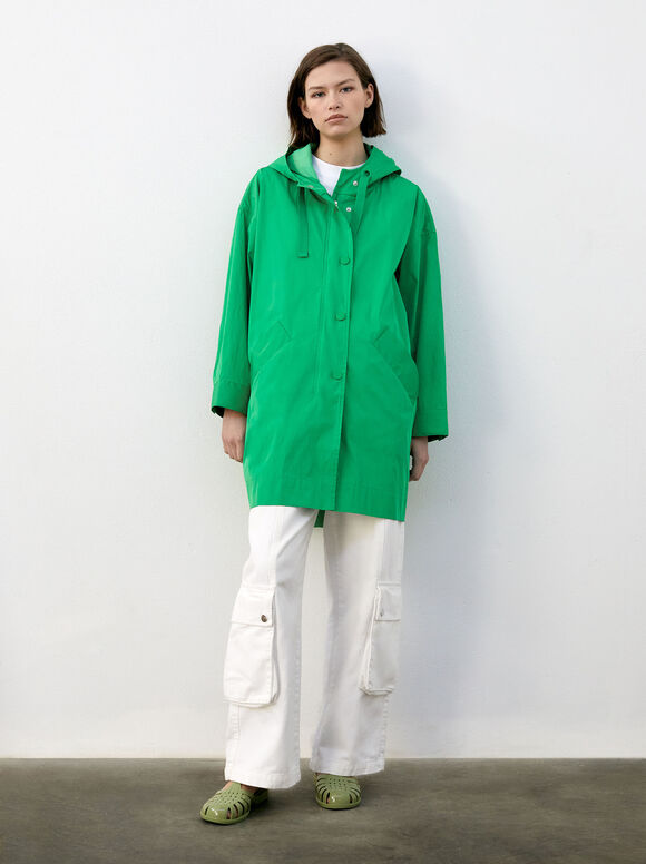 Parka com bolsos e capuz - Verde