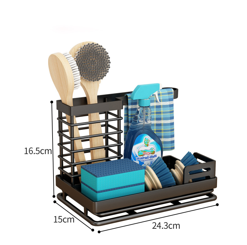 (243x165mm) Metall Multifunktions Spülbecken Küchen Organizer mit Abtropfschale - Schwarz