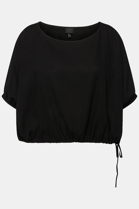 Bluse, Leinenmix, Oversized, U-Boot-Ausschnitt, Halbarm