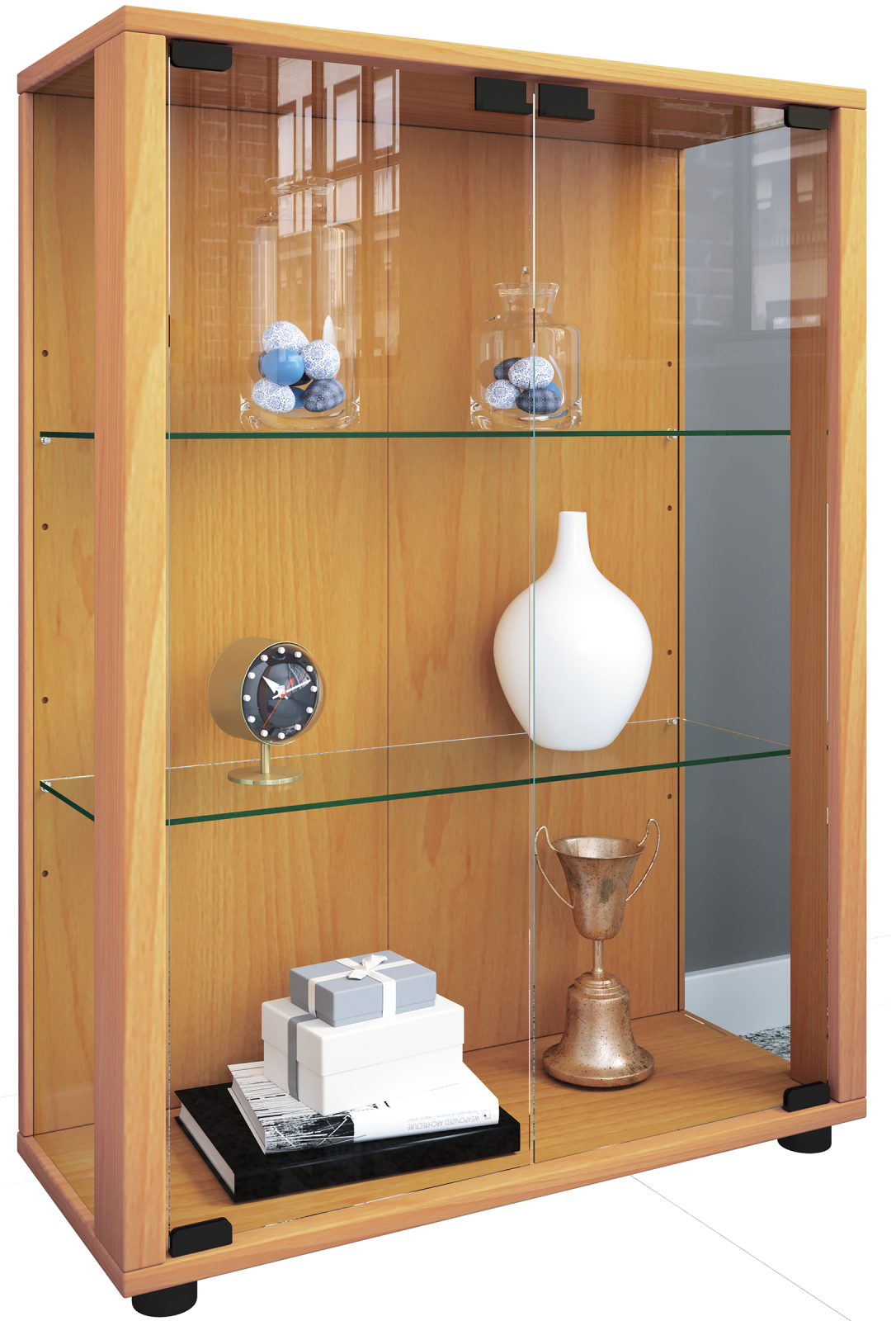 Vitrine SINATALO - Buche - mit LED-Beleuchtung - 60 cm