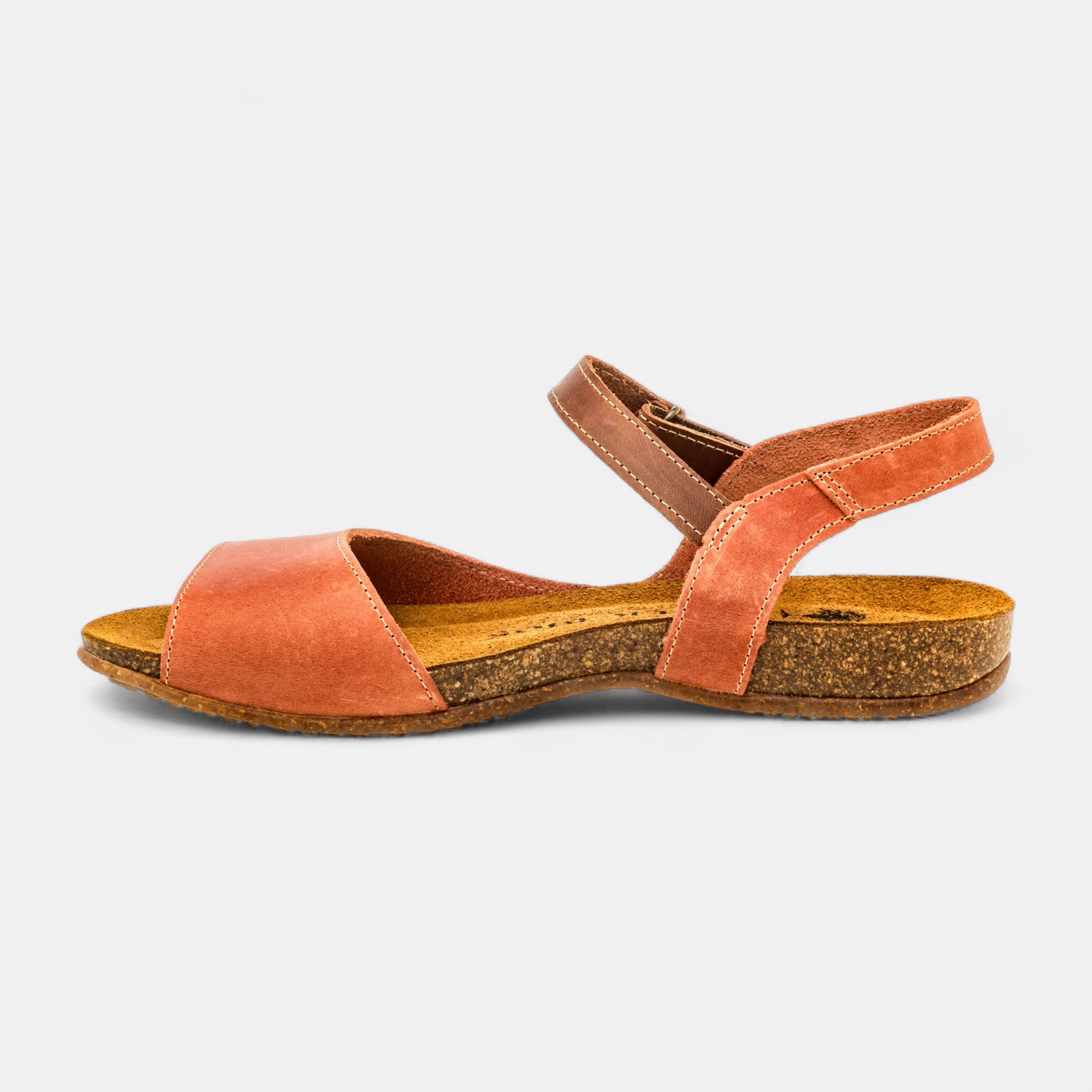 Mules semelle liège Femme en cuir corail