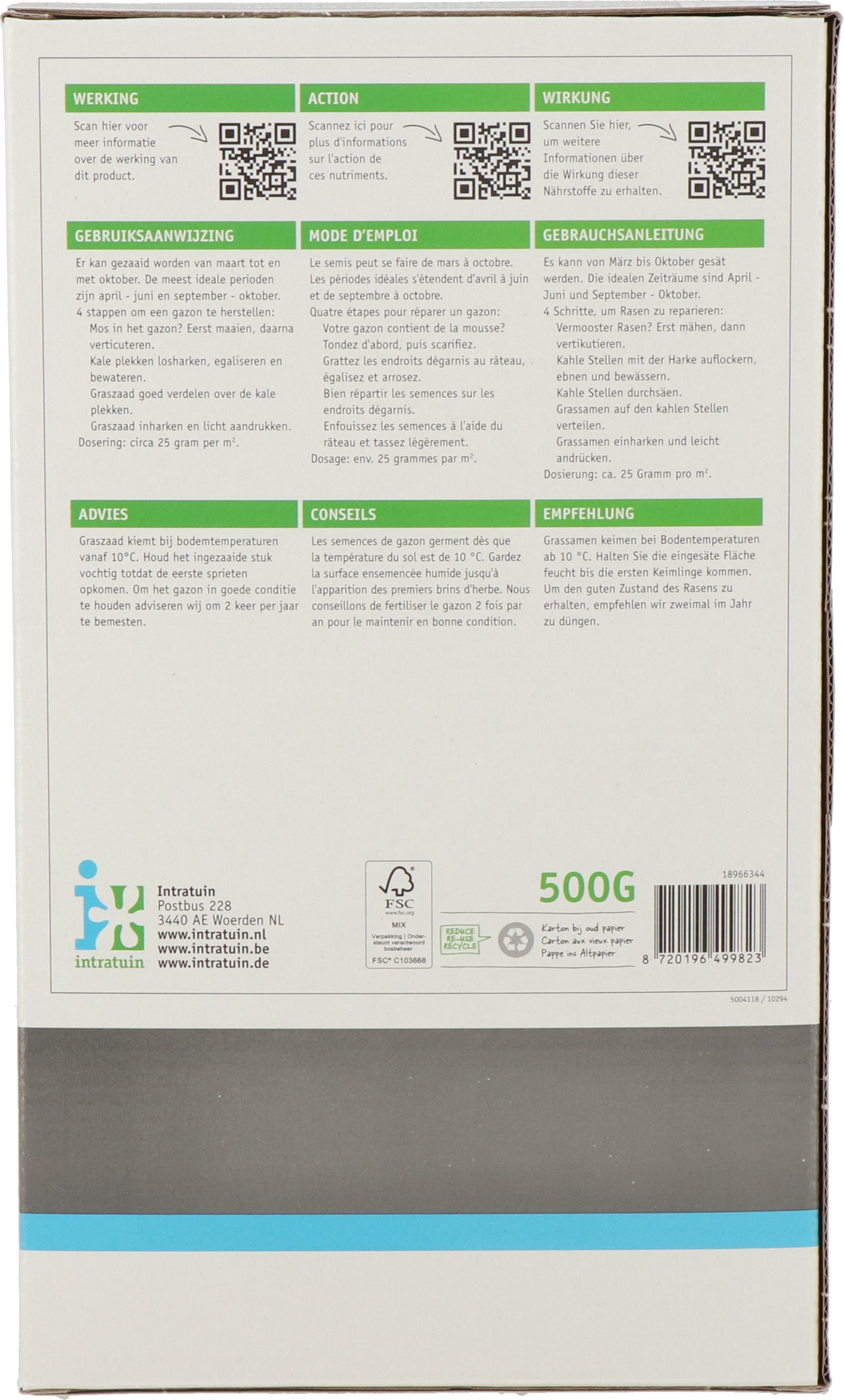 Intratuin graszaad herstelset speelgazon 20 m2 500 gram