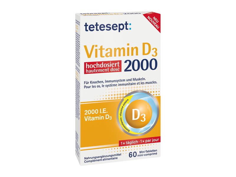 tetesept Vitamin D3 2000 hochdosiert 60 Minitabletten Leicht schluckbares Nahrungsergänzungsmittel mit Vitamin D