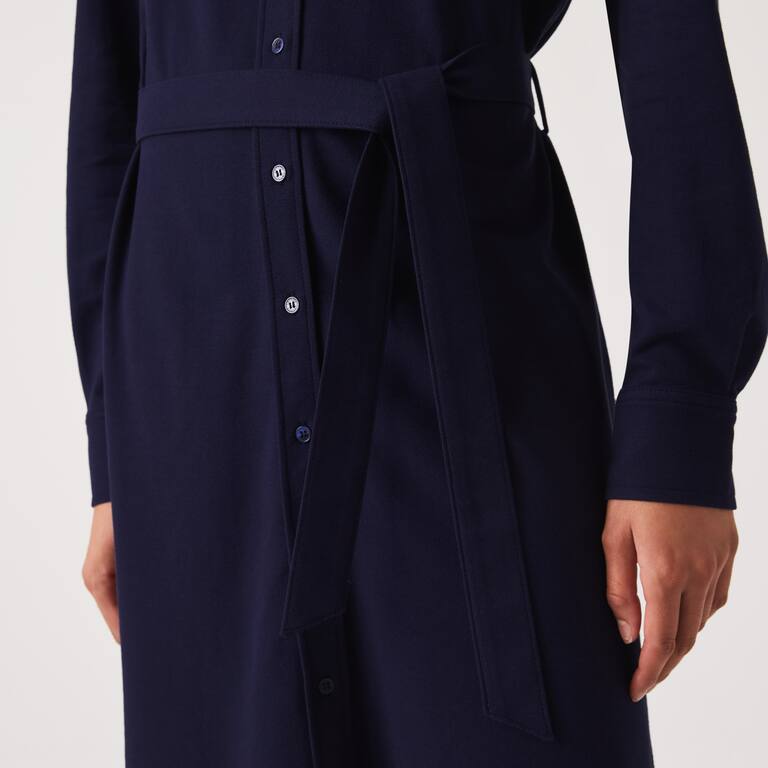 Robe polo femme Lacoste avec taille ajustable en piqué de coton Robes & Jupes - Bleu - Lacoste - Femme