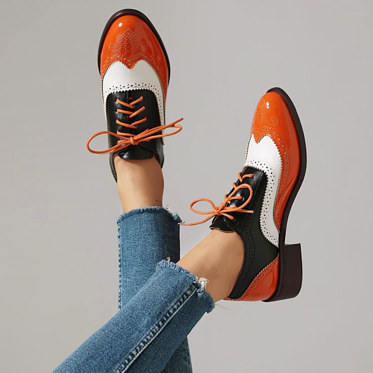 Queen Zoo - Kleurblok Wingtip Brogue Oxfords