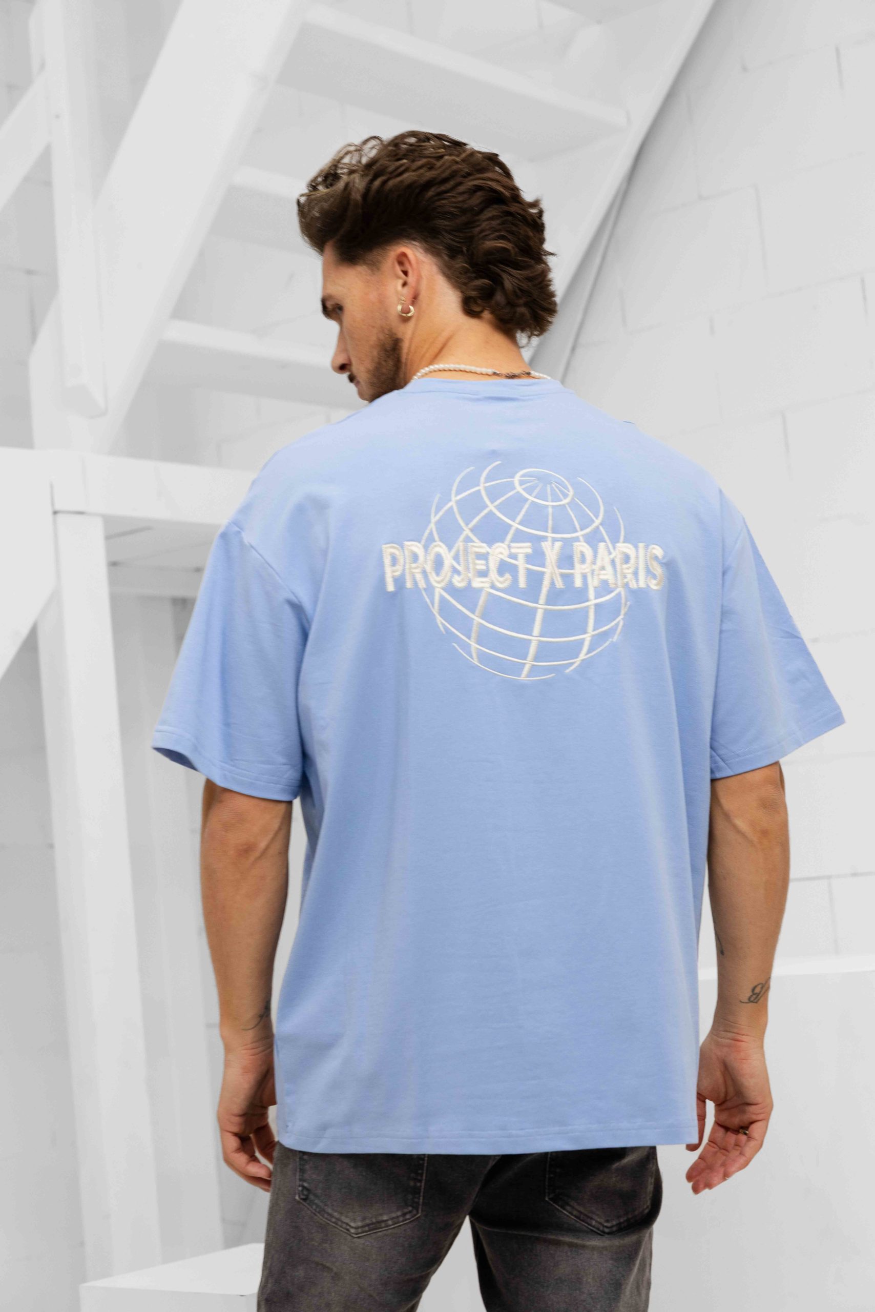 Project X Paris Motif Planète T-Shirt Heren Blauw