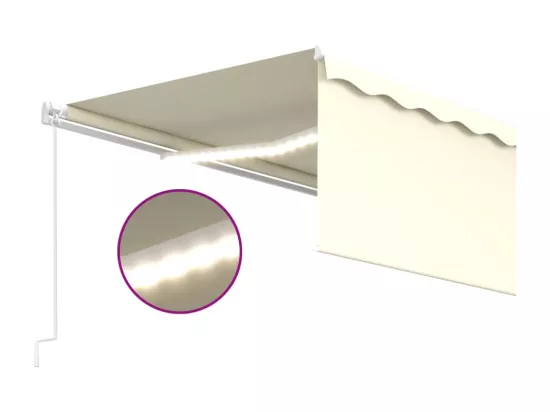 Auvent rétractable manuel avec store et LED 5x3 m Crème