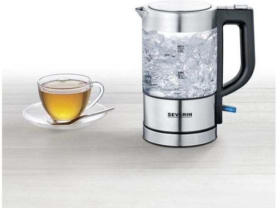 Severin Wasserkocher WK 3472 0.5 l, Grau/Silber Glaswasserkocher
