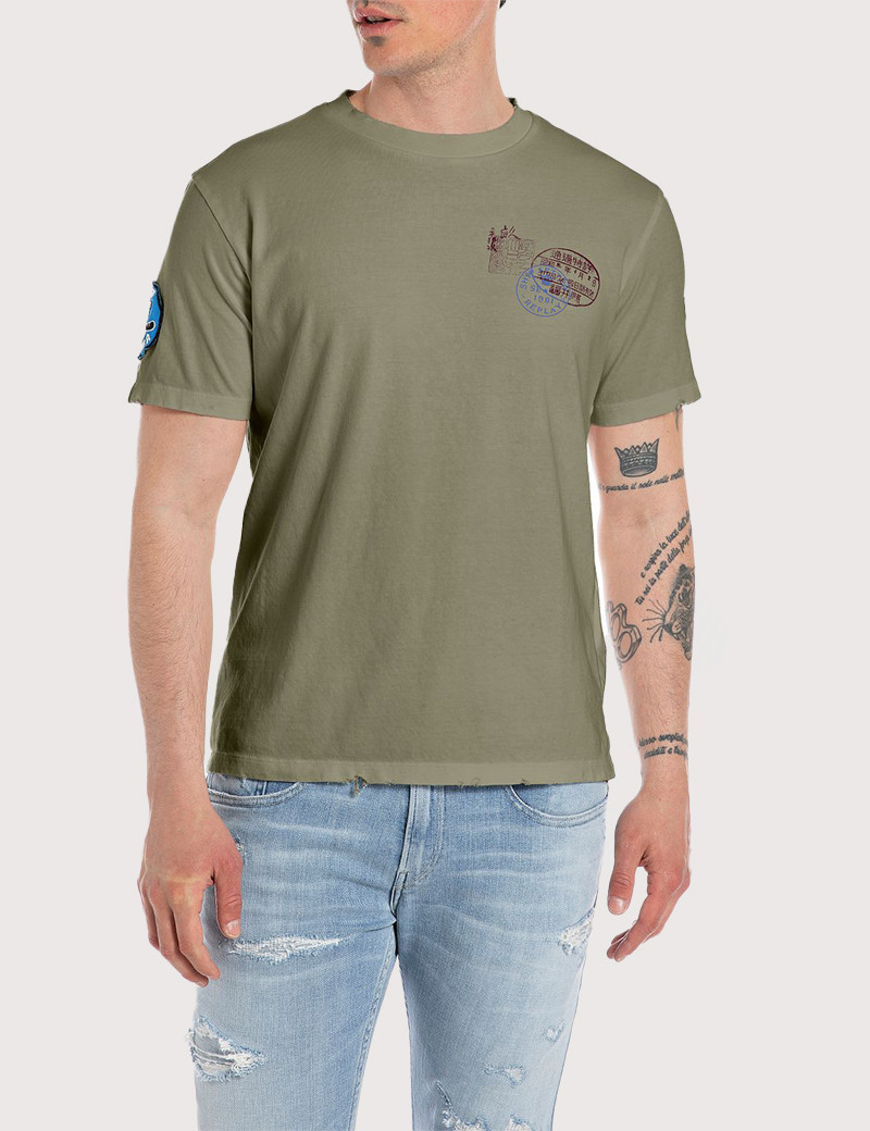 REPLAY T-SHIRT HOMME REGULAR LOGOS KAKI CLAIR