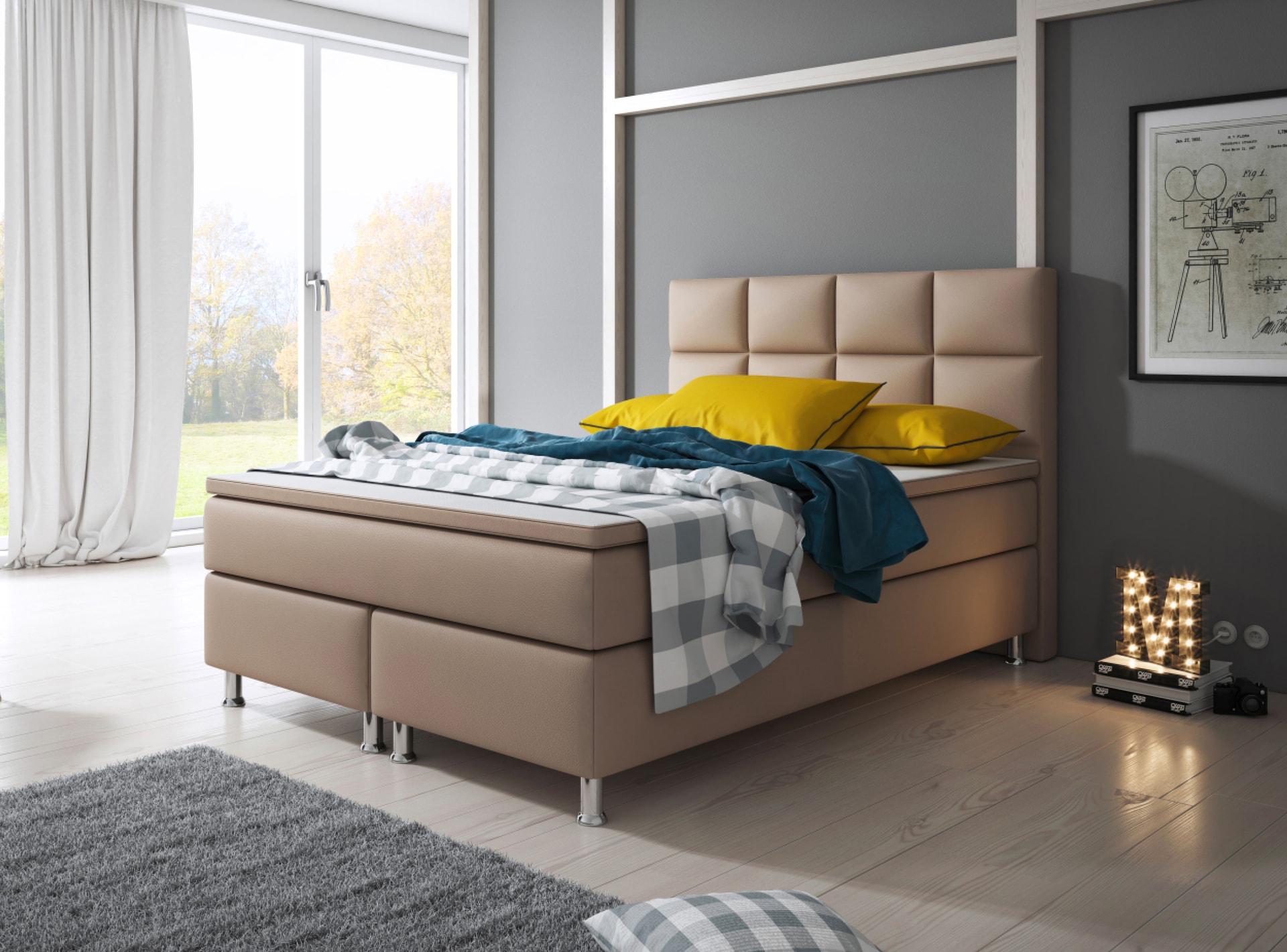 Boxspringbett MIAMI 140 x 200 cm beige