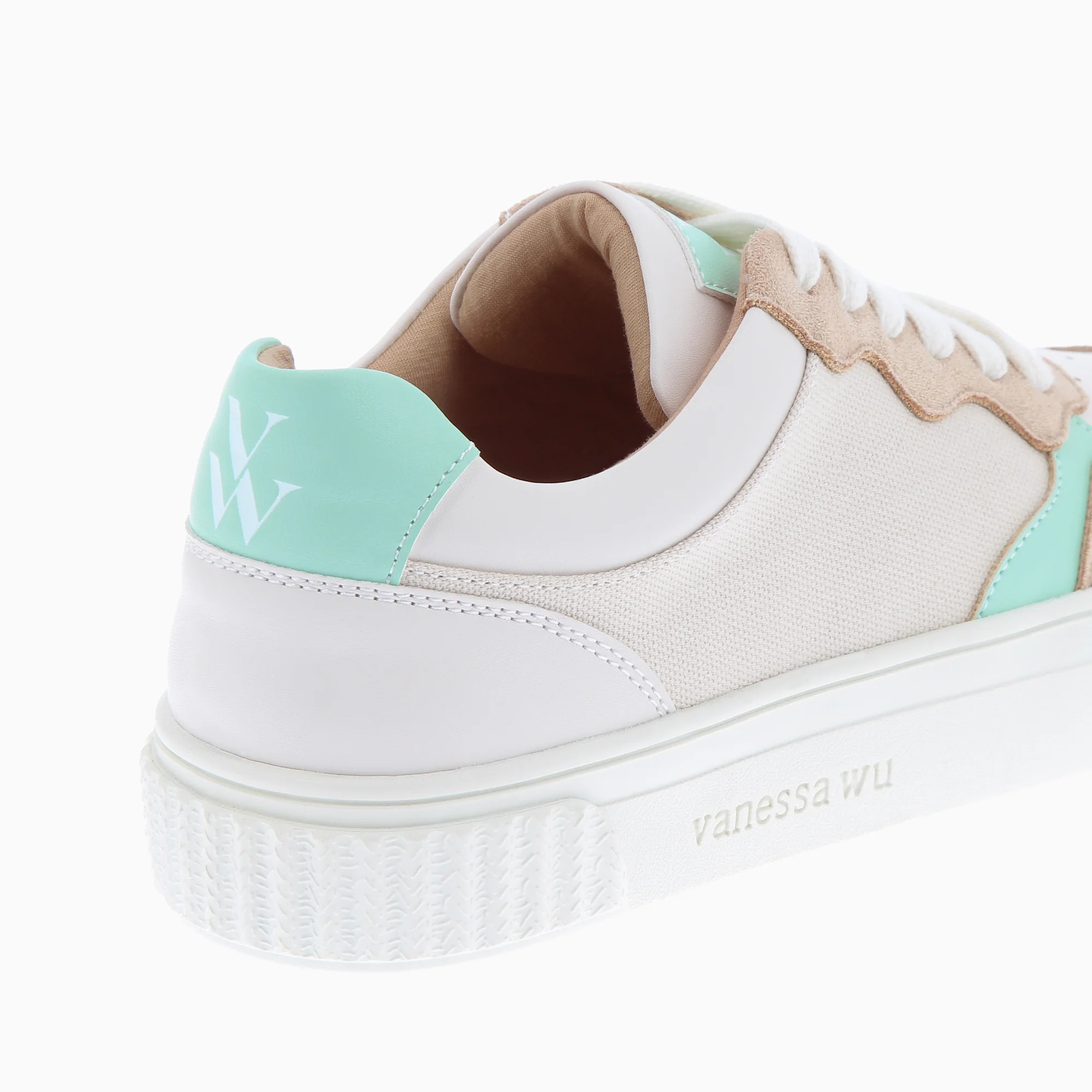 Sneakers-Baskets Sara en toile beige à détails vert d'eau