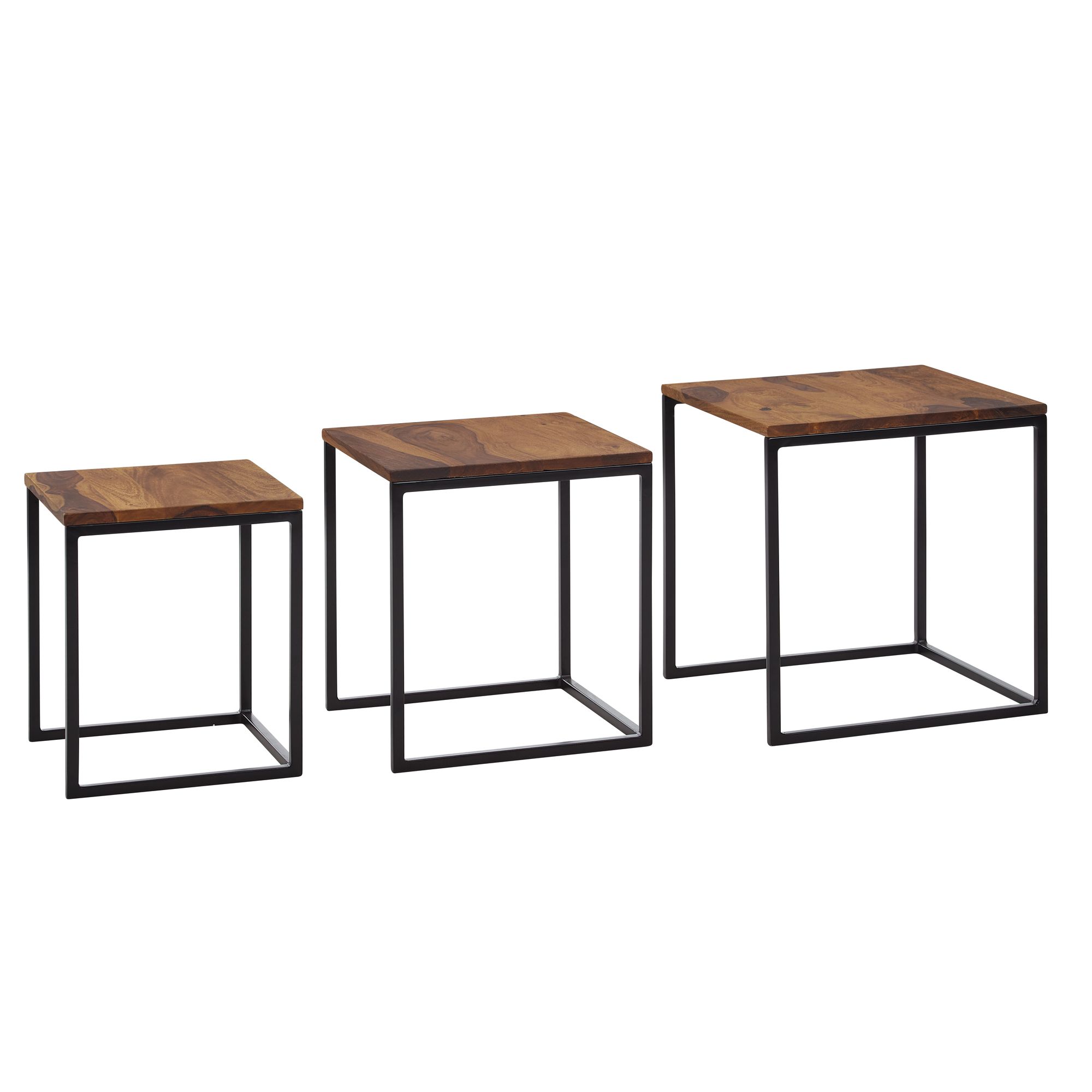 Satztisch FineBuy Beistelltisch 3er Set Holz Massiv Metall Couchtisch Tisch
