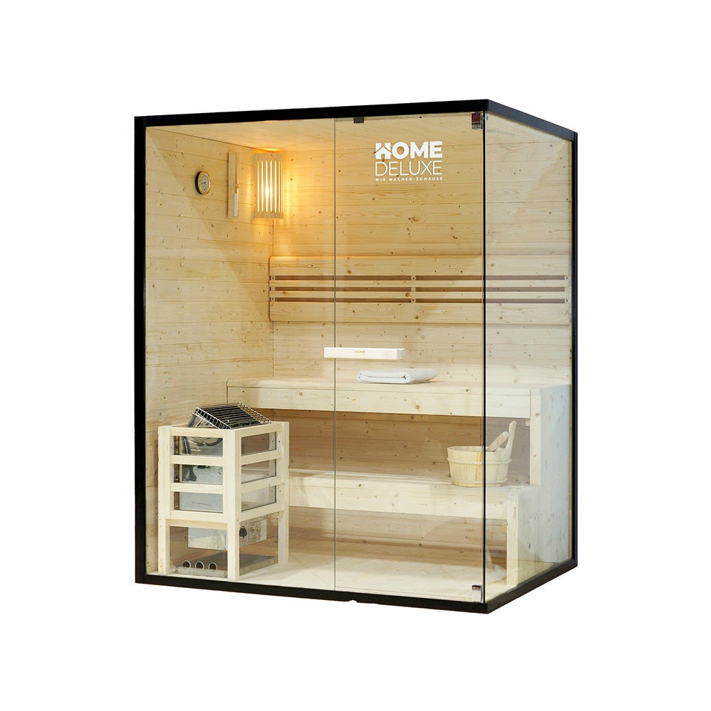 Home Deluxe - Traditionele Sauna - Shadow L - 150 x 120 x 190 cm - voor 3 personen - hoogwaardig sparrenhout, incl. saunakachel, saunatoebehoren | Stoomsauna, opgietsauna, Finse sauna, biosauna