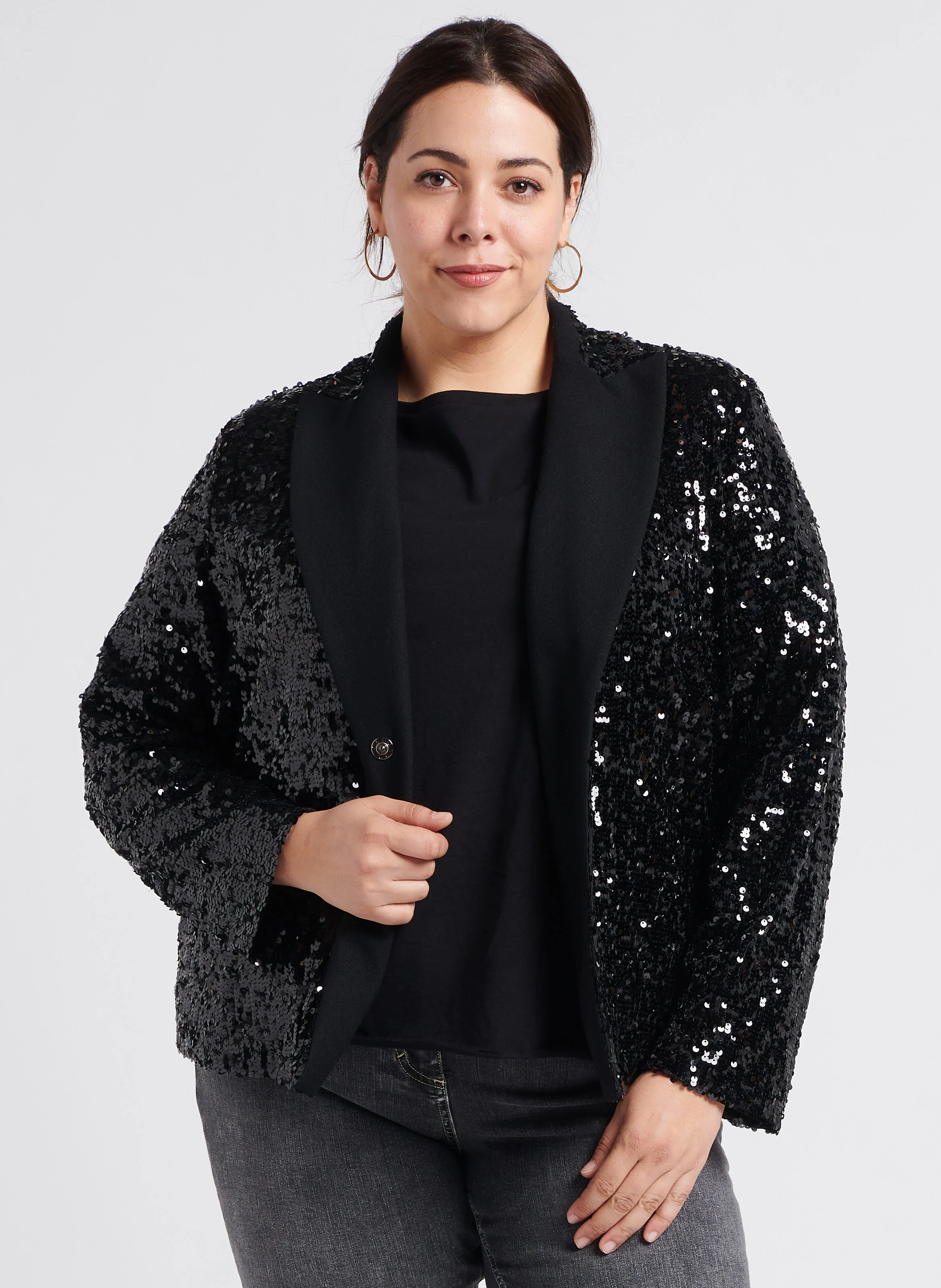 CESTO - Veste col tailleur à sequins | Noir