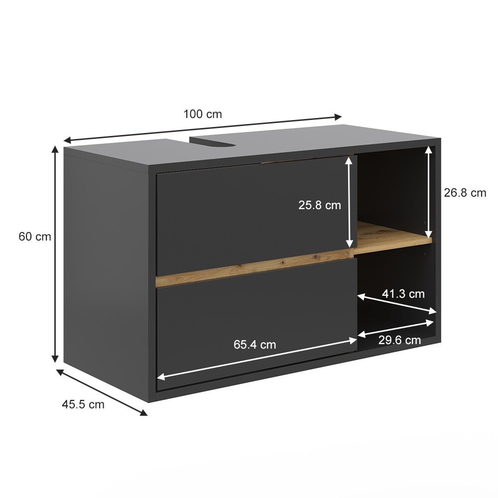 Vicco Waschtischunterschrank Waschbeckenunterschrank Viola Anthrazit Eiche modern 100x60 cm Badkommode Badschrank Badezimmer Schrank Badmöbel Schranktür Schrankfach