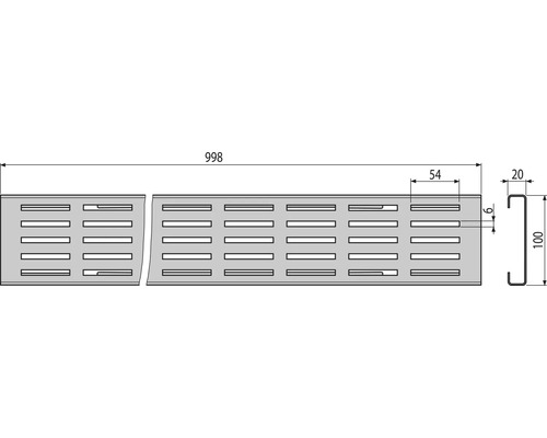 Alcadrain rooster voor afvoergoot voor gevel- en terrasafwatering MW 54/6 roestvrij staal 998 mm x 100 mm x 20 mm