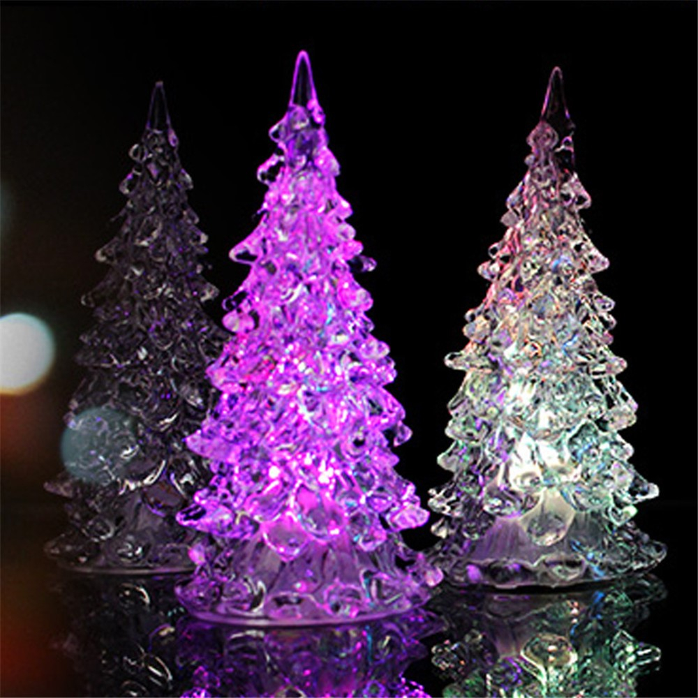 (12x6cm) LED Weihnachts Deko Licht Tannenbaum Stehlampe im Kristall Look (inkl. Batterie) - Transparent