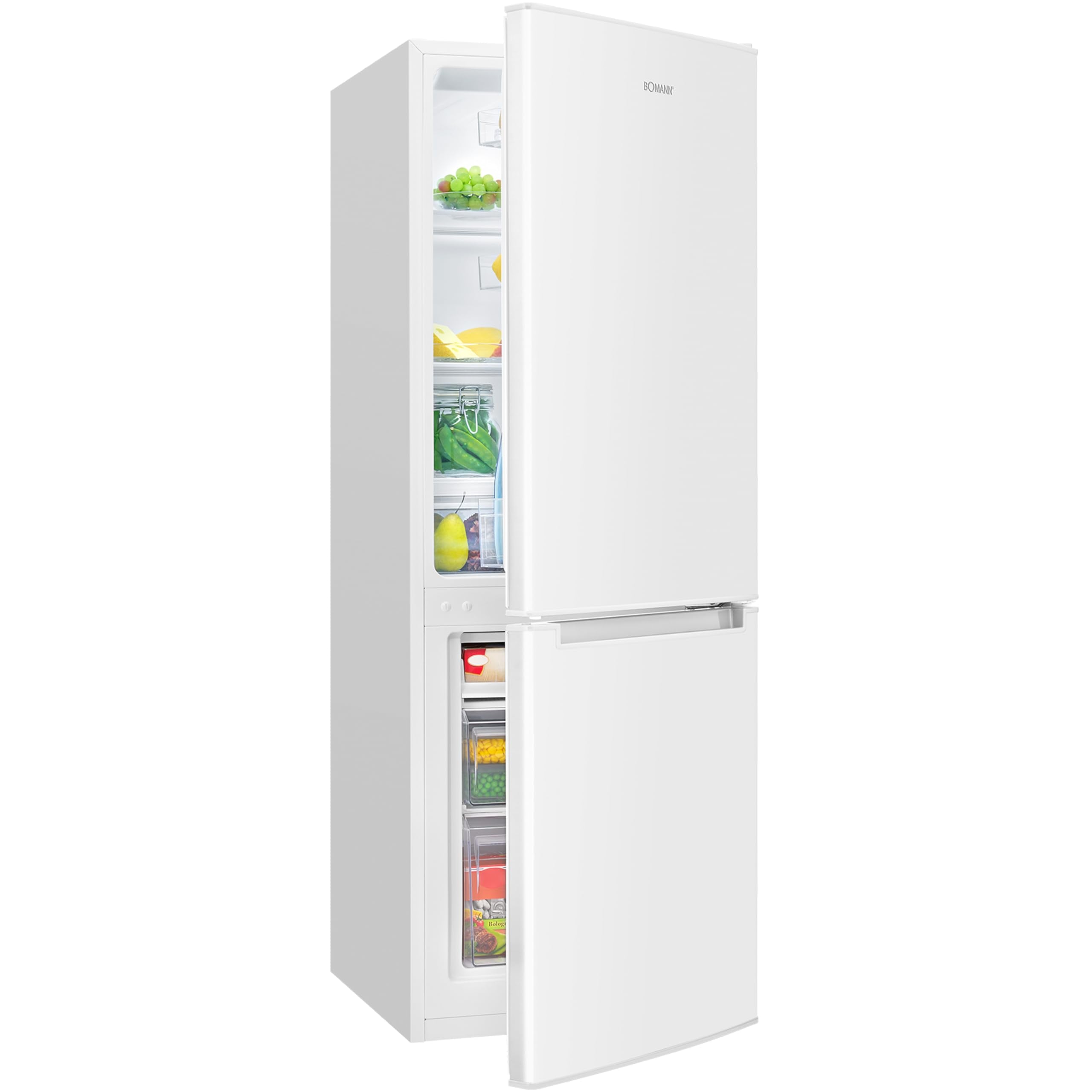 Bomann, KG7359 Réfrigérateur et Congélateur 173L Blanc - 121L Réfrigérateur, 52L Congélateur 4 Étoiles, Éclairage LED, Alarme d'Ouverture, Bac à Légum