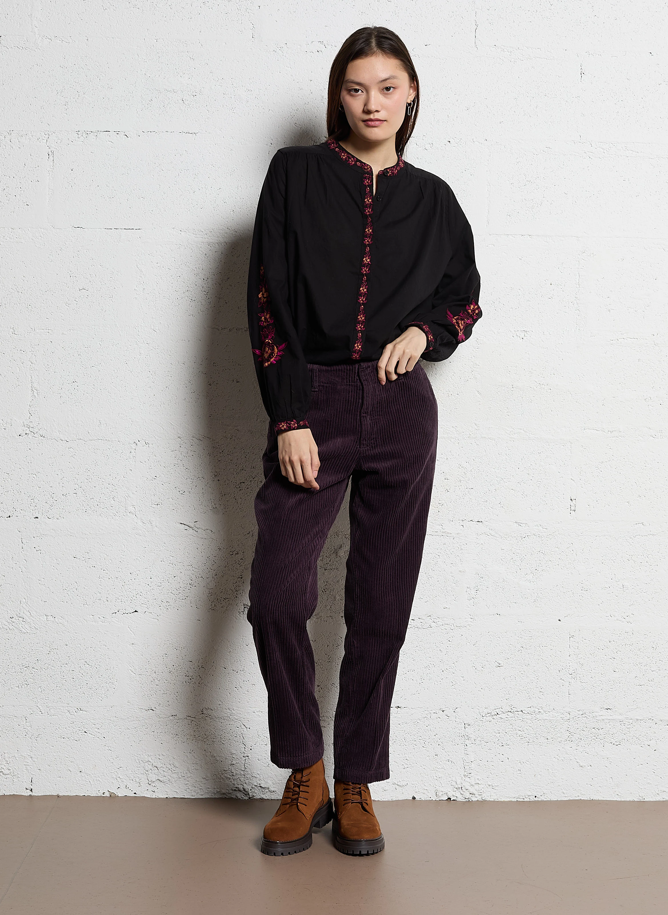 LOGAN - Pantalon droit en coton côtelé | Violet