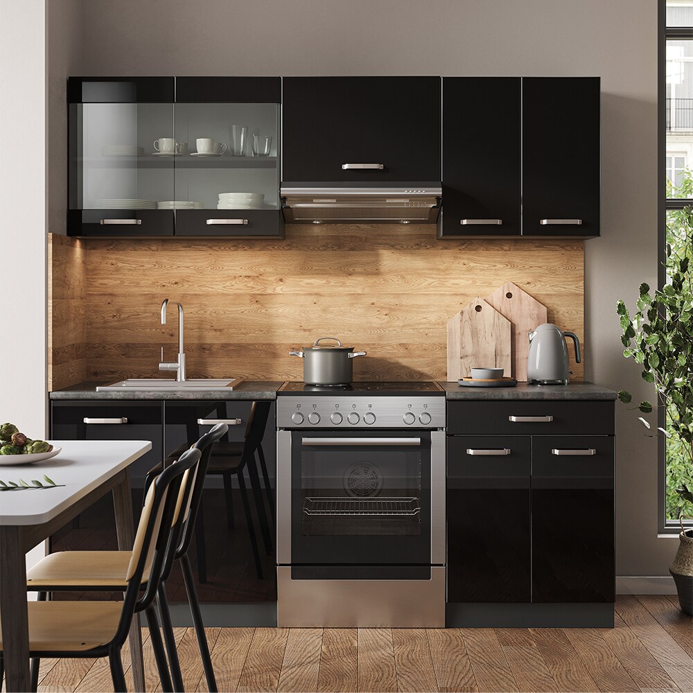 Vicco Küchenzeile R-Line Solid Anthrazit Schwarz 200 cm modern Küchenschränke Küchenmöbel