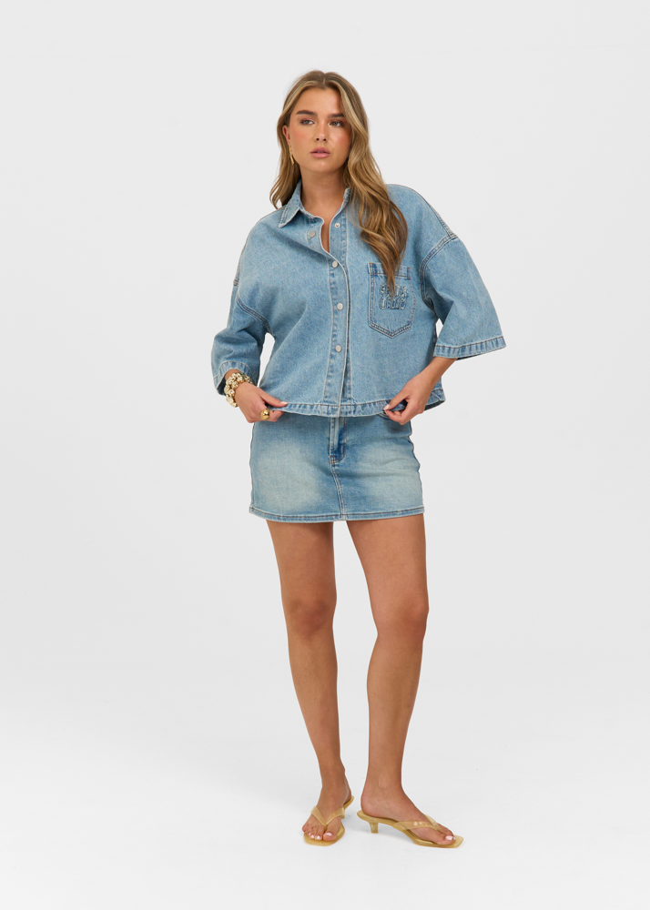 Denim stretch logo skort smokey blauw