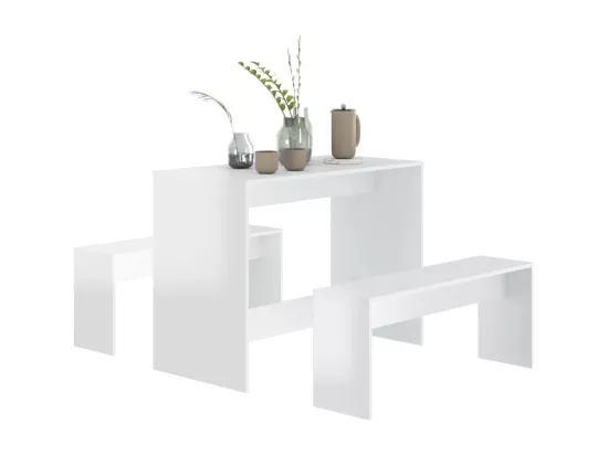 Ensemble à manger 3 pcs Blanc brillant Bois d'ingénierie