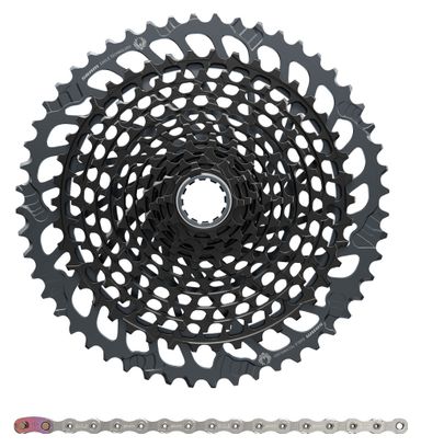 Pack Cassette Sram X01 Eagle XG-1295 10-52 12V Noir   Chaine Sram PC X01 Eagle 12 Vitesses avec Power Lock