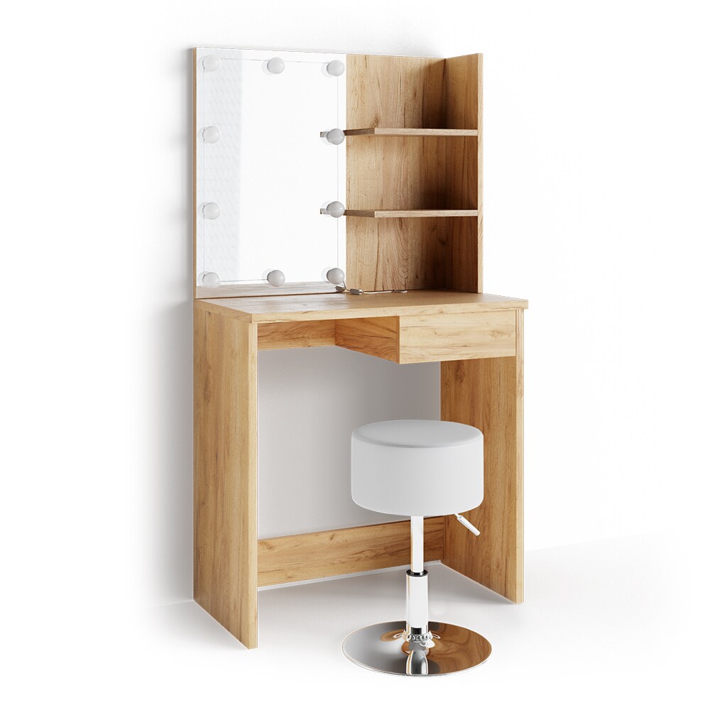 VICCO LED Schminktisch DEKOS Frisiertisch Kommode Kosmetiktisch Eiche Hocker