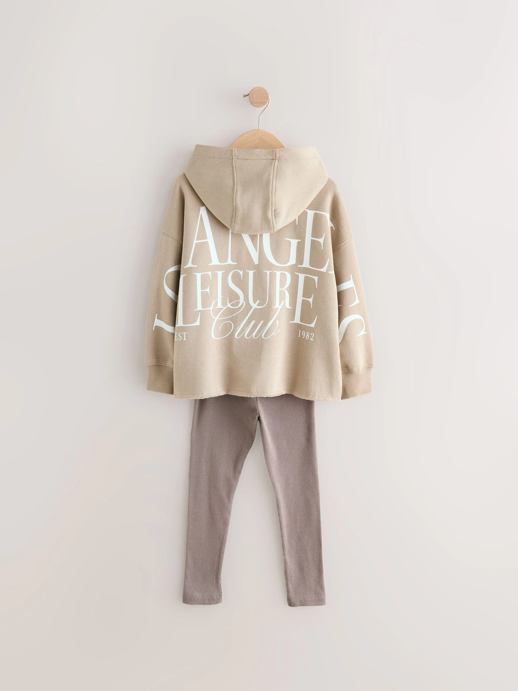Beige - Set van hoodie en legging met slogan (3-16jr)