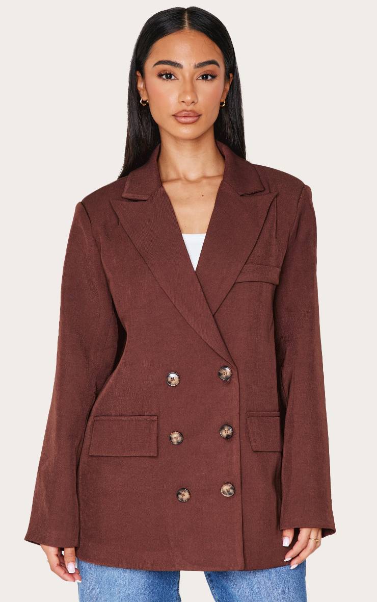 Marron Blazer Petite Premium À Double Boutonnage Avec Détails De Boutons