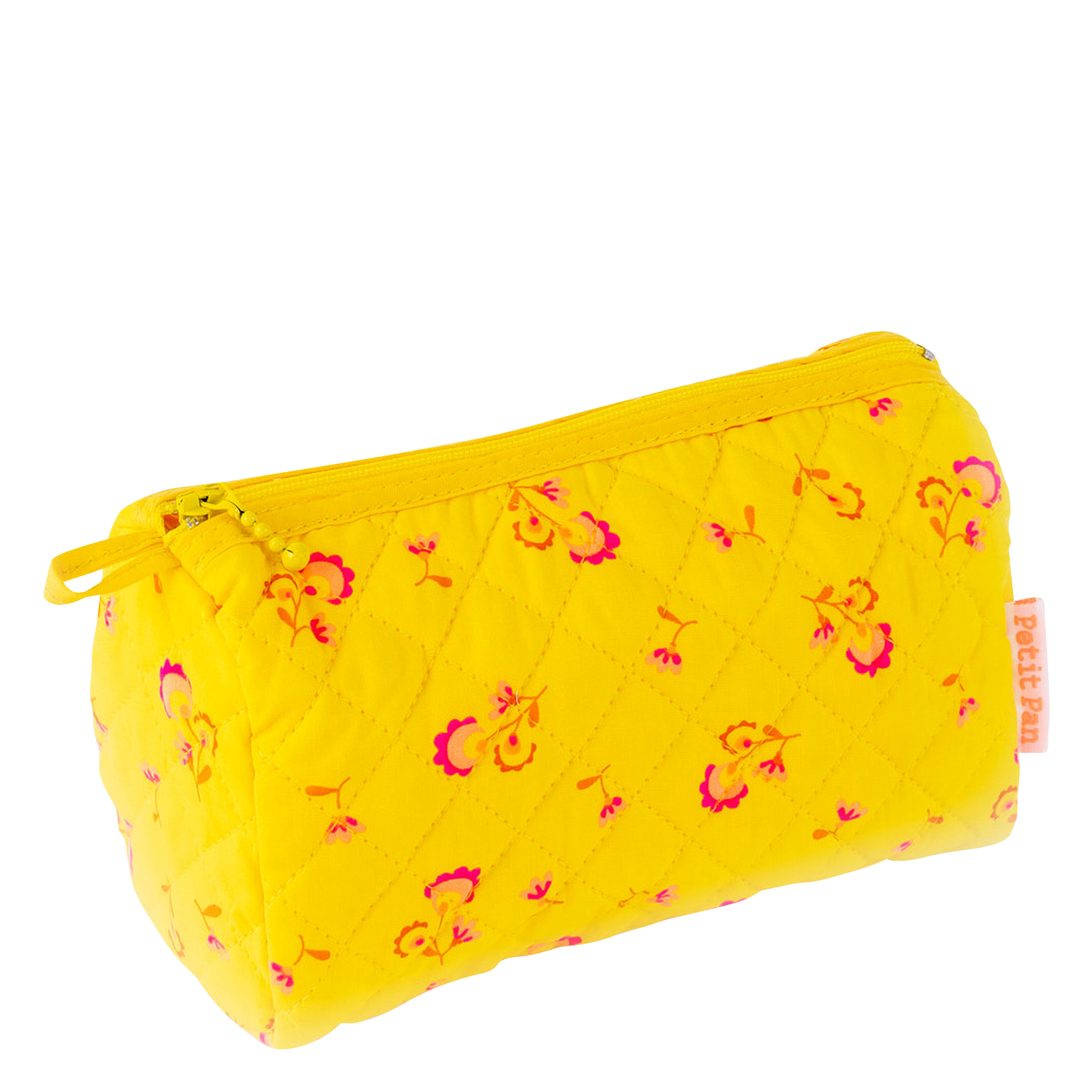 Trousse matelassée imprimé fleuri en coton | Jaune