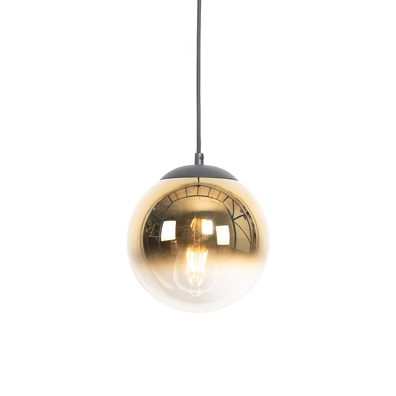 Art Deco hanglamp zwart met goudkleurig glas 20 cm - Pallon