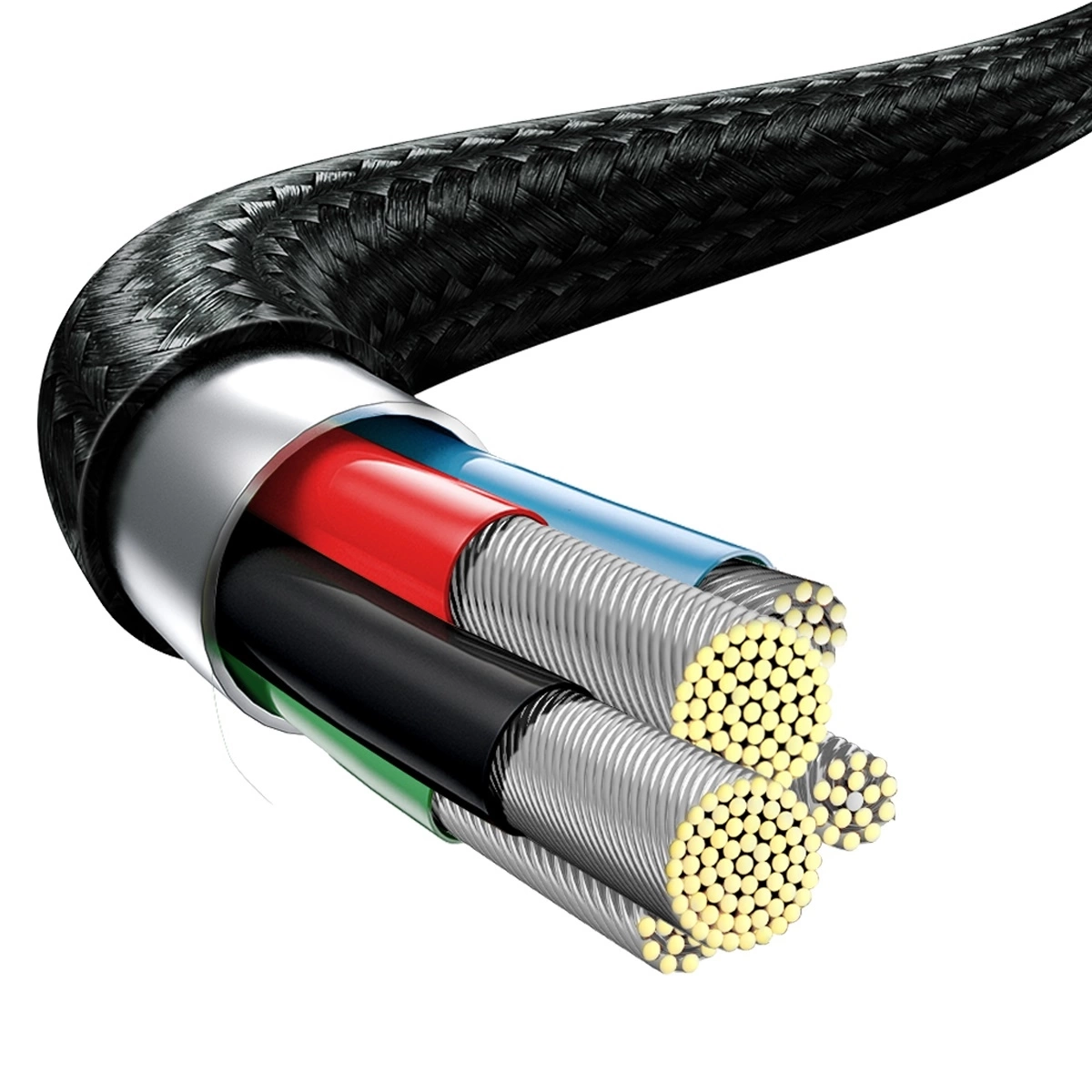 (1.5m) 3in1 USB C auf USB C / Lightning / Micro USB Nylon Ladekabel Datenkabel - Schwarz