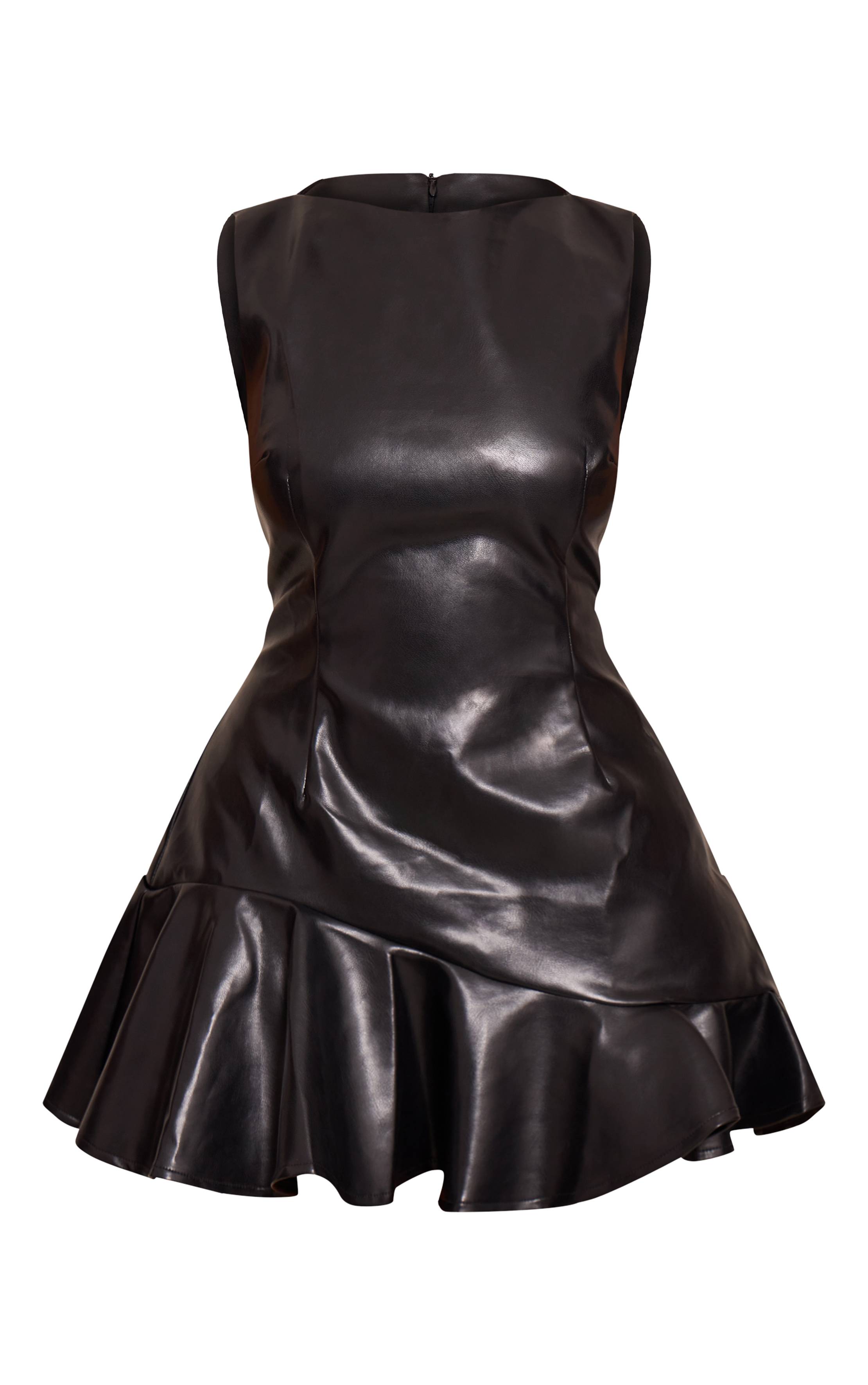 Noir Robe Moulante Mini En Synthétique Avec Détail Volant