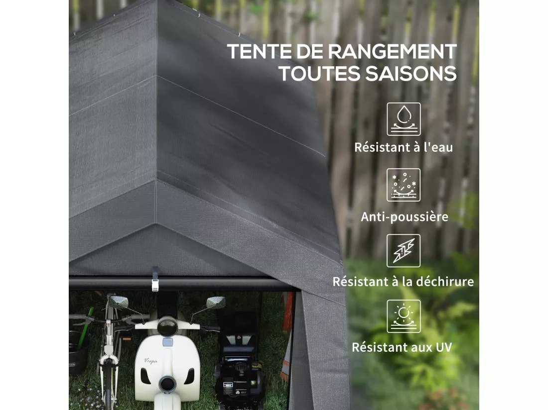 Abri de jardin, tente de stockage, 3 x 3 m, imperméable et anti-UV, cadre en acier galvanisé et grande porte, abri de vélo garage pour extérieur, gris foncé