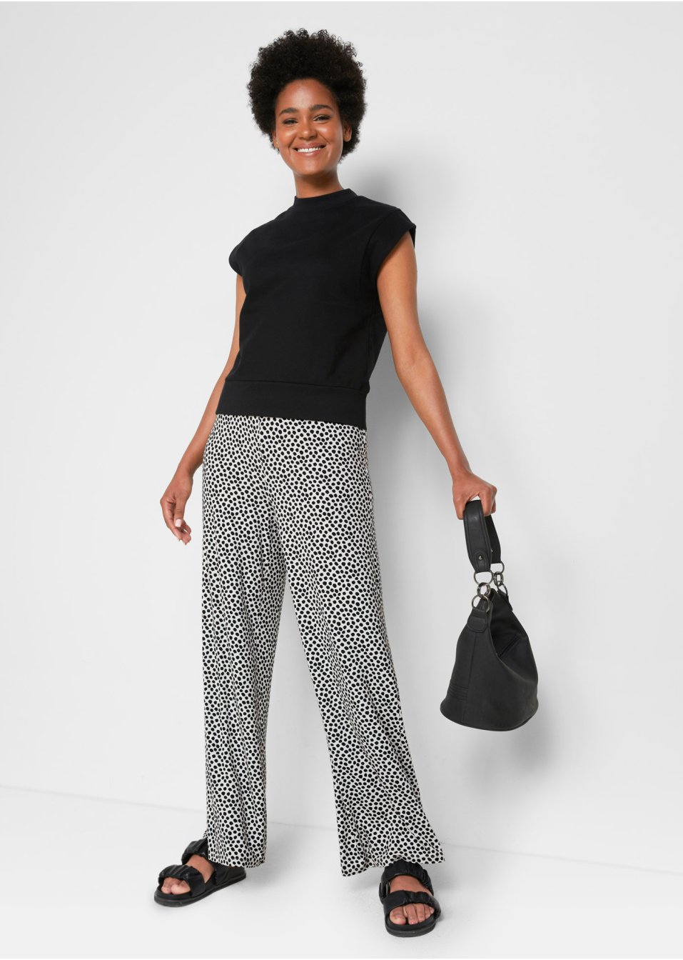Pantalon palazzo en jersey avec taille confortable, imprimé
