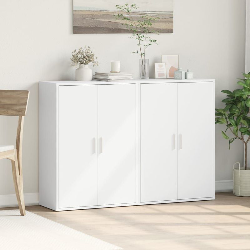 vidaXL - Dressoirs - Wit - Bewerkt Hout - Set van 2