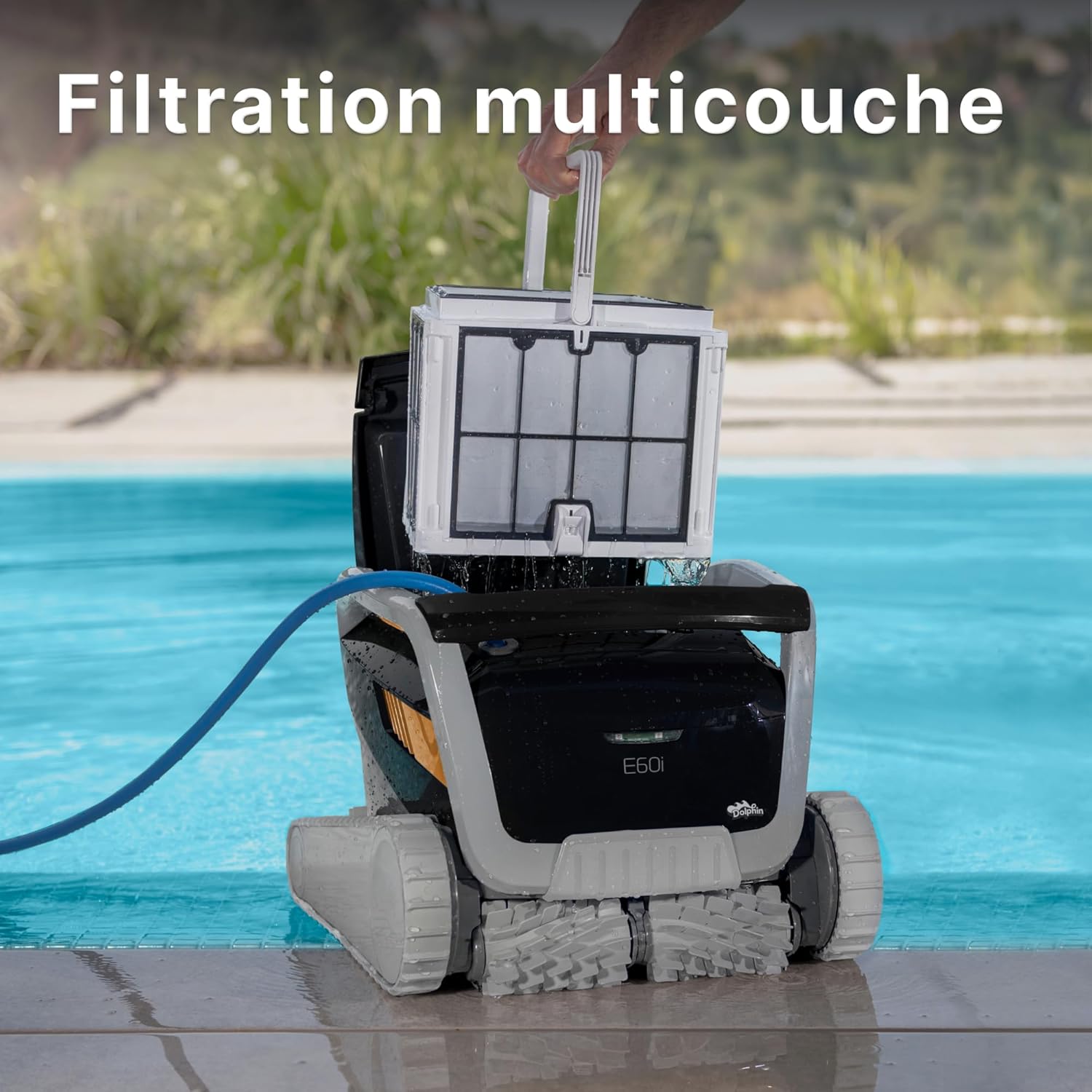 Dolphin E60i Robot Nettoyeur électrique avec Fil pour Piscine Hors-Sol Jusqu’à 15 m - Nettoyage Fond, parois et Ligne d'eau - Connectivité avec app