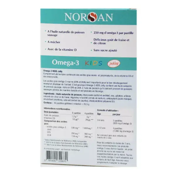 Norsan Omega-3 Kids Jelly Huile de Poisson 45 pastilles à mâcher