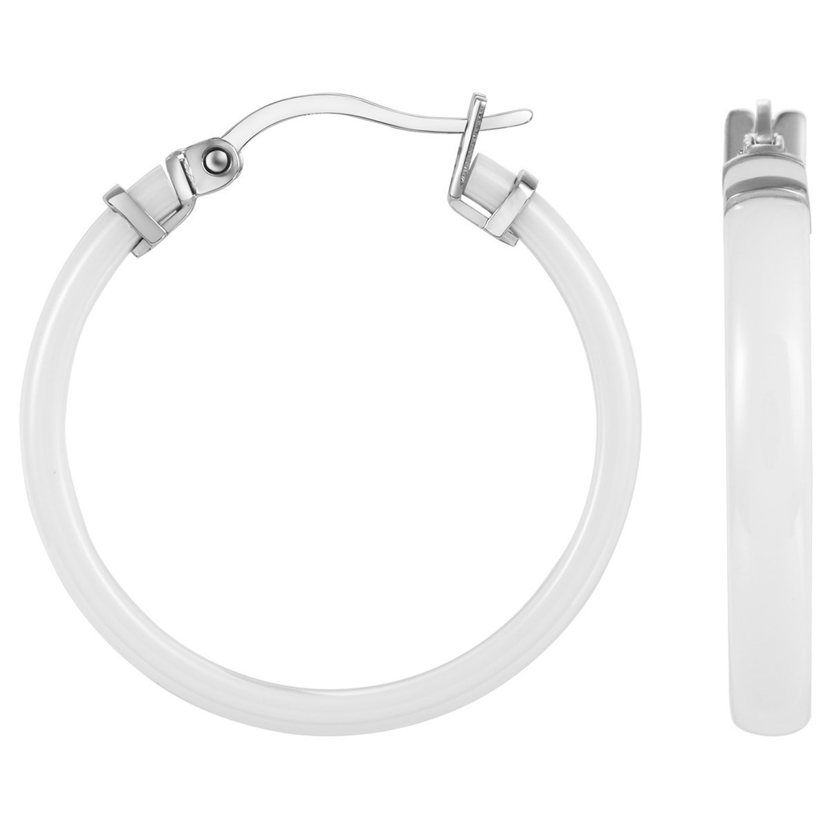 Créoles en Acier 316L et céramique - blanc brillant