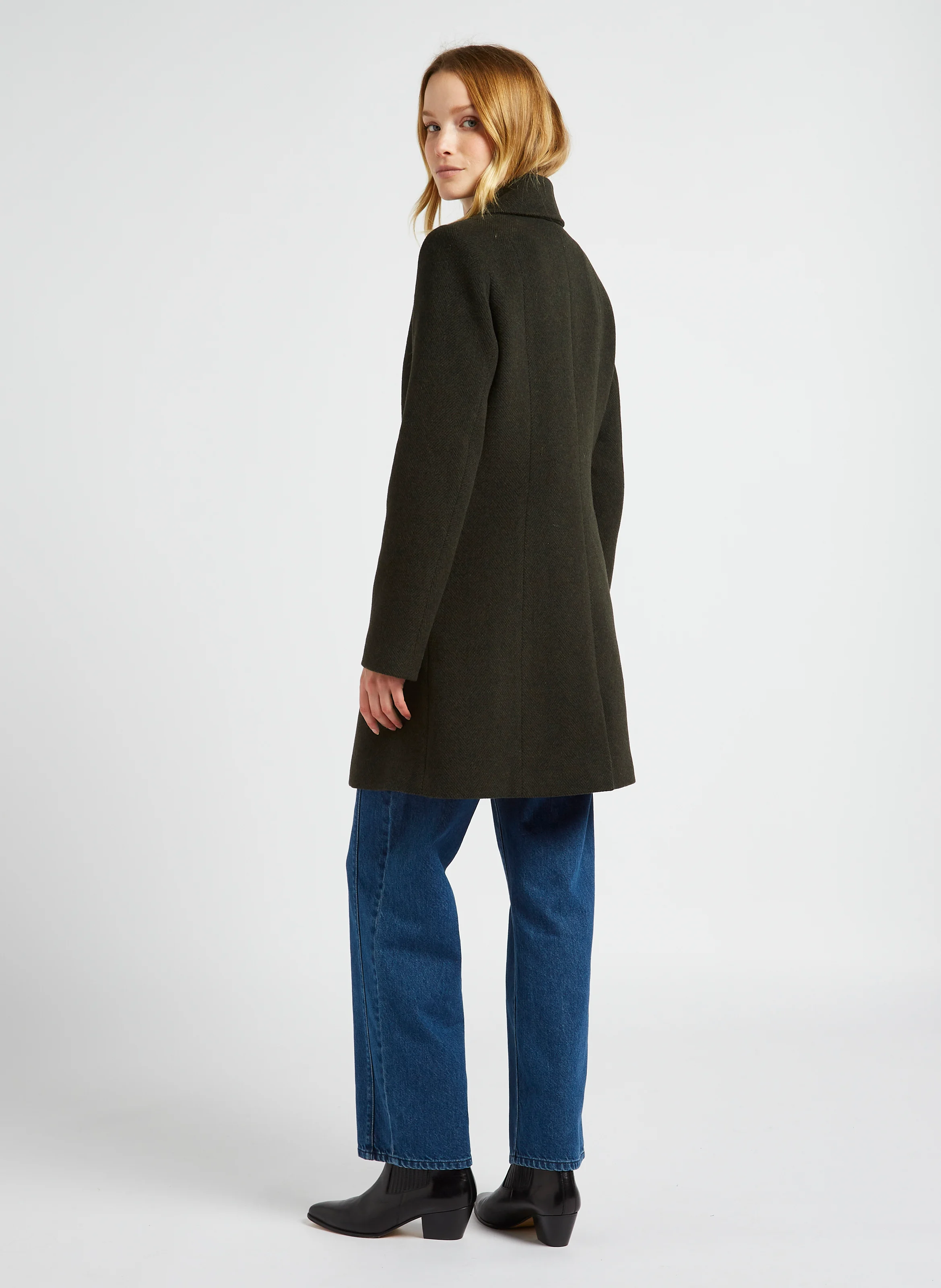 DIMA - Manteau droit col tailleur en laine mélangée | Kaki