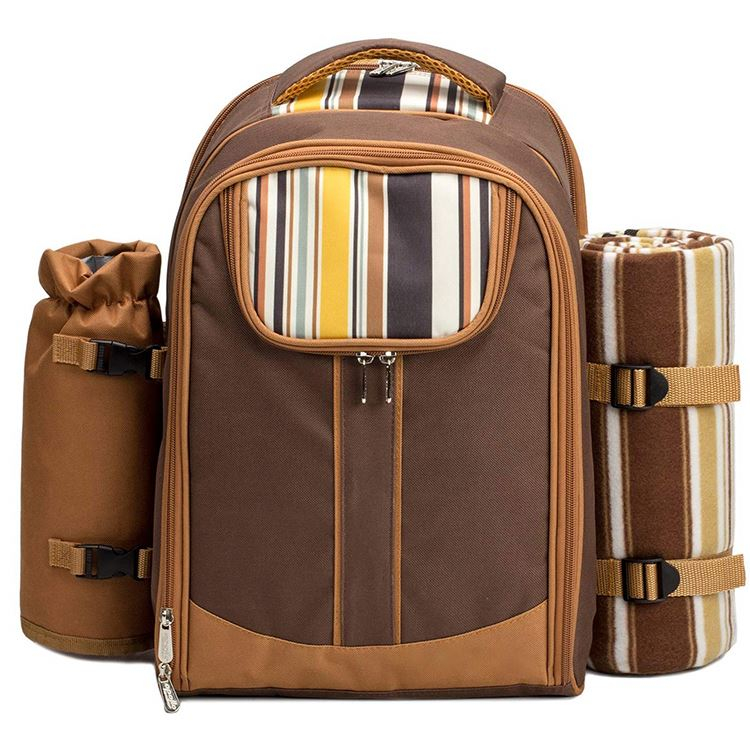 (33-tlg. Set) Praktischer Picknick Rucksack mit Decke   Geschirr - Braun