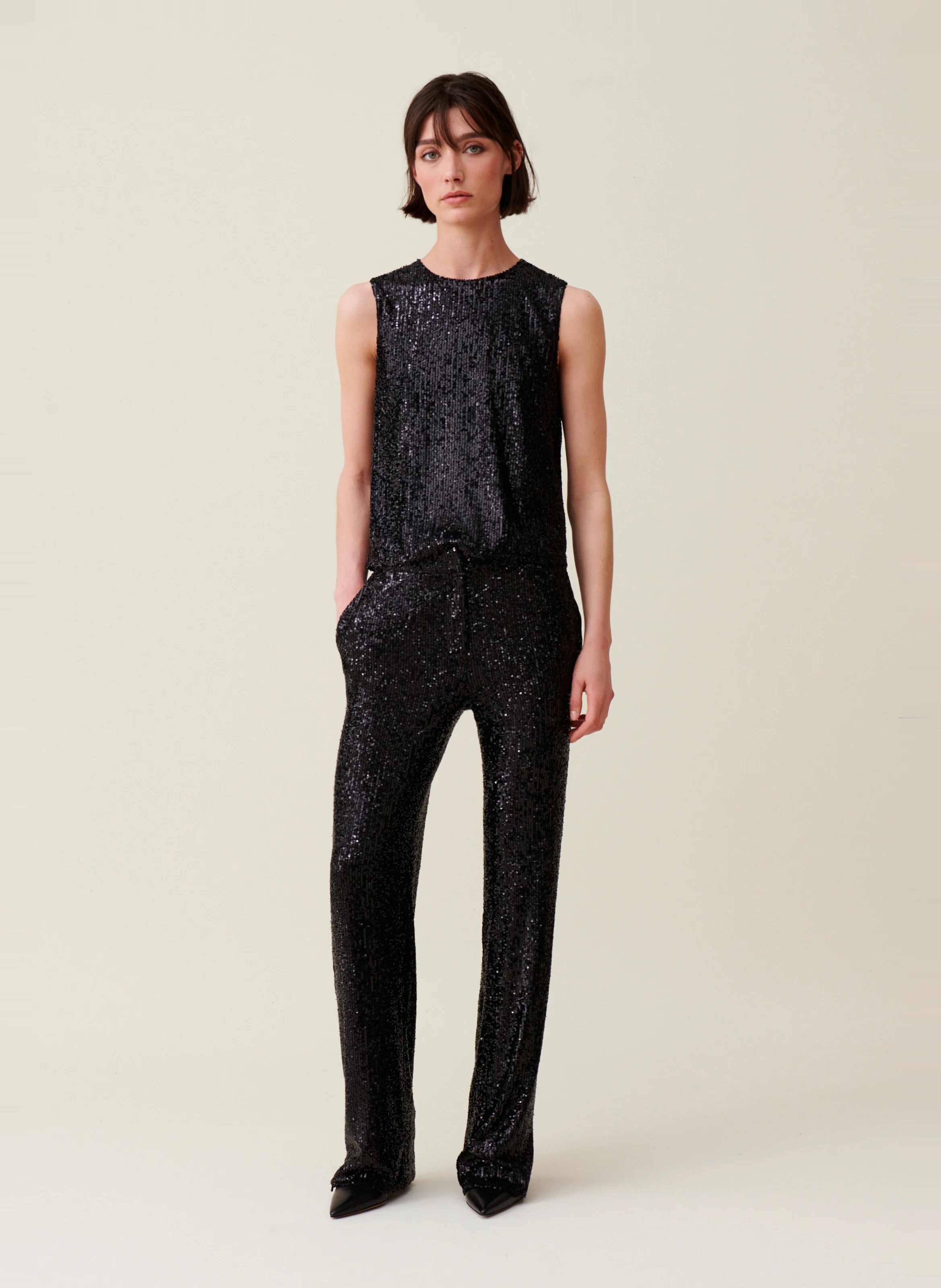 Pantalon évasé à sequins | Noir