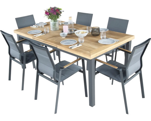 Bellavista Newport eettafel, 100 x 77 cm, aluminium/teakhout, grijs