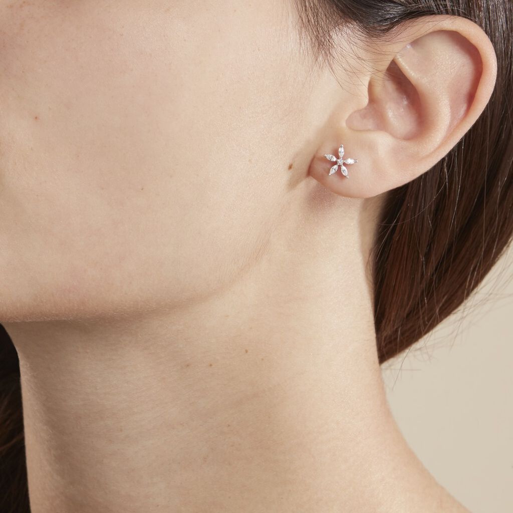 Boucles D'oreilles Puces Horcia Or Blanc Oxyde De Zirconium