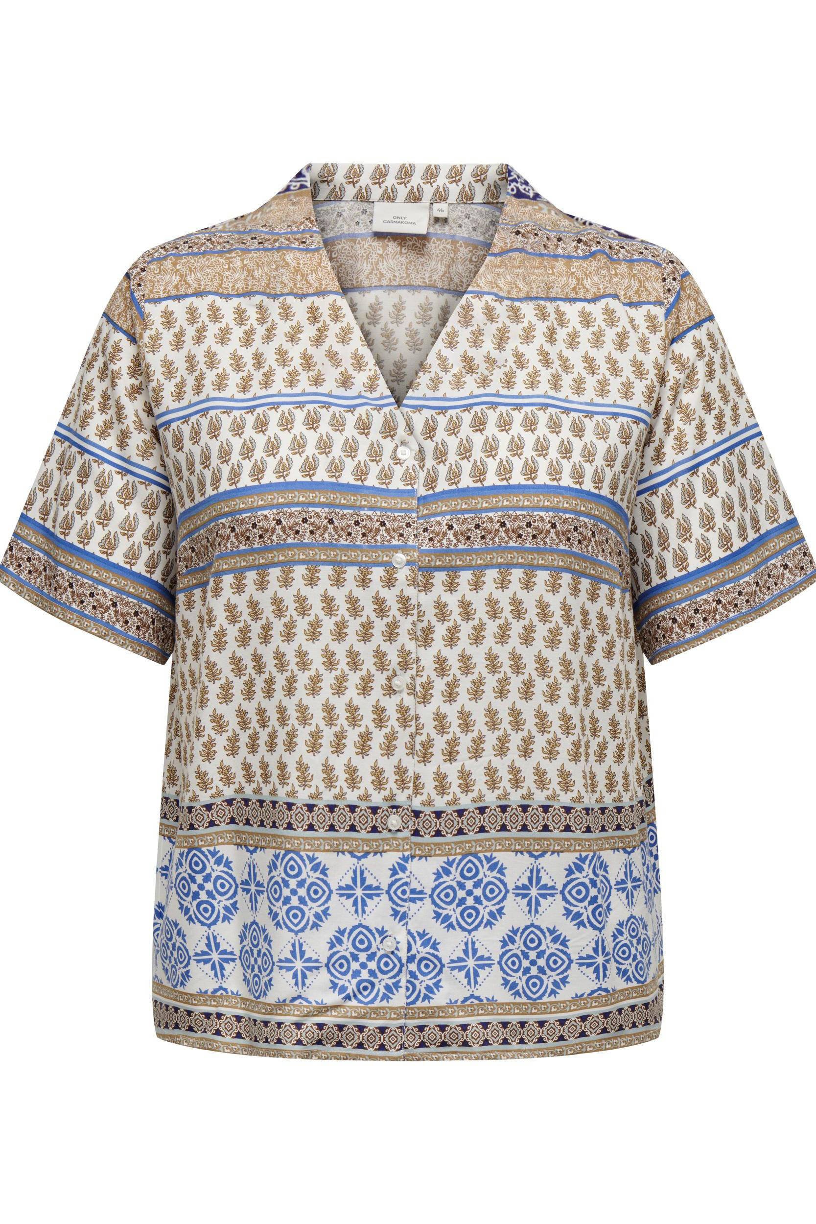 ONLY CARMAKOMA blouse CARBETH met all over print ecru/beige/blauw